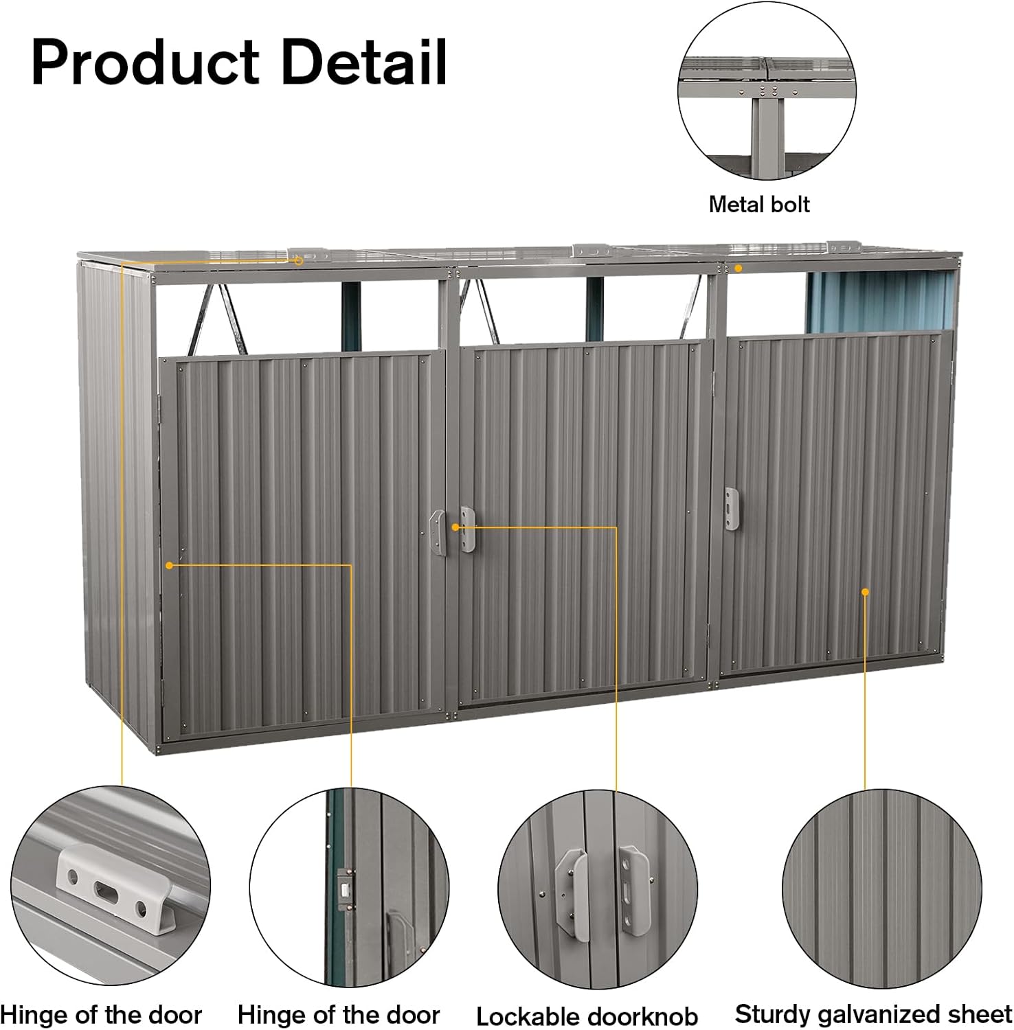 Outdoor Trash Can Storage, Garbage Bin Shed Stores, Trash Can Storage Cabinet Outside, Metal Outdoor Storage Shed for Garbage Cans, Garden Accessories, Backyard, and Patio Use, Lockable, Light Grey