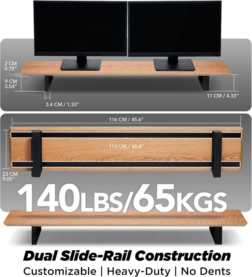 ULTRARM Moodular Wooden Monitor Stand 45.6' (116cm) Large Desk Organizer with Metal Slide Rails for Drawer, Tray, Laptop, Tablet, Phone & Headphones Customizable Riser for Organized Workspace Oak