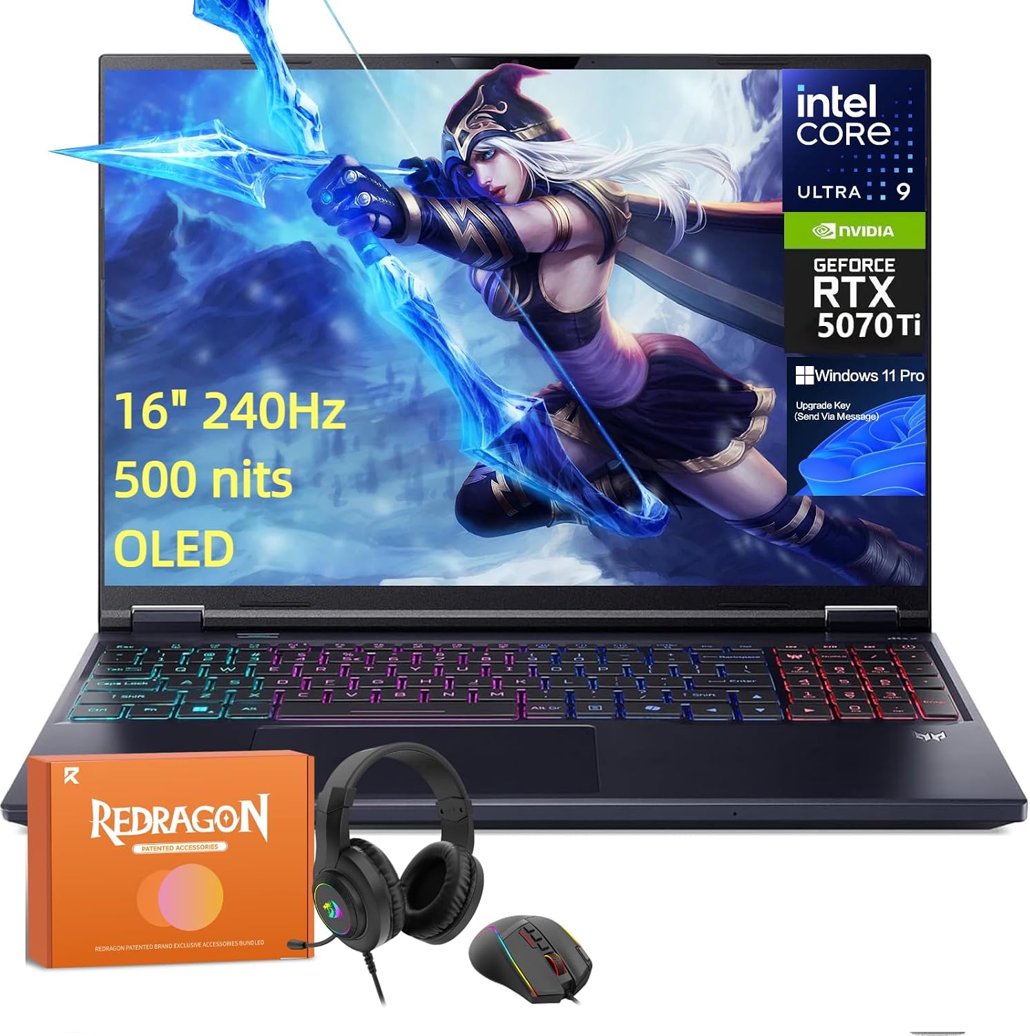 acer Predator Helios Neo 16S AI Gaming Laptop, Intel Core Ultra 9 275HX Up to 13 NPU Tops, GeForce RTX 5070Ti 12GB GDDR7, 16' 240Hz 500 nits OLED, 64GB DDR5, 2TB SSD, Windows 11 Pro, W/REDRAGON Mouse