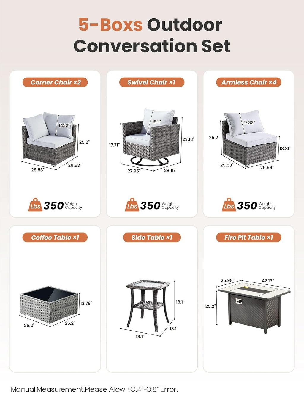 ovios 10 Piece Outdoor Patio Furniture Set with Fire Pit Table,Conversation Sectional Wicker Couch with Swivel Chairs,Modern Outside Sofa for Balcony Backyard, Beige