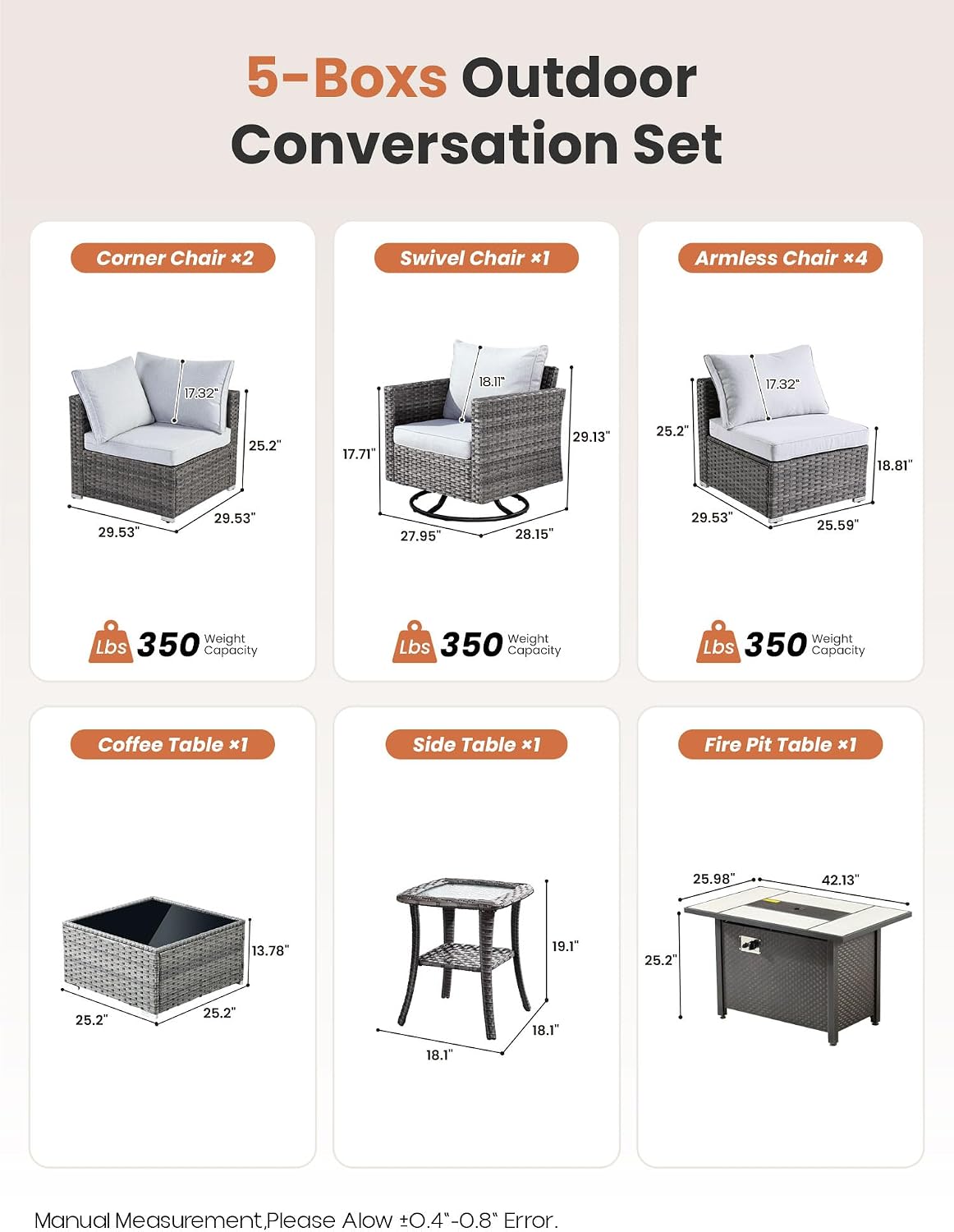 ovios 10 Piece Outdoor Patio Furniture Set with Fire Pit Table,Conversation Sectional Wicker Couch with Swivel Chairs,Modern Outside Sofa for Balcony Backyard, Beige