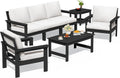SERWALL HDPE Patio Furniture Set, 7-piece Outdoor Sectional Sofa Set, All Weather Outdoor Couch Set for Deck, Lawn, Black Frame with Khaki Cushion