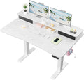 Veken 47.2'×27.6' Home Office Standing Desk with Monitor Riser, Adjustable Computer Desk with Drawers, Ergonomic Desk for Work, Study, Gaming, Crafting, White