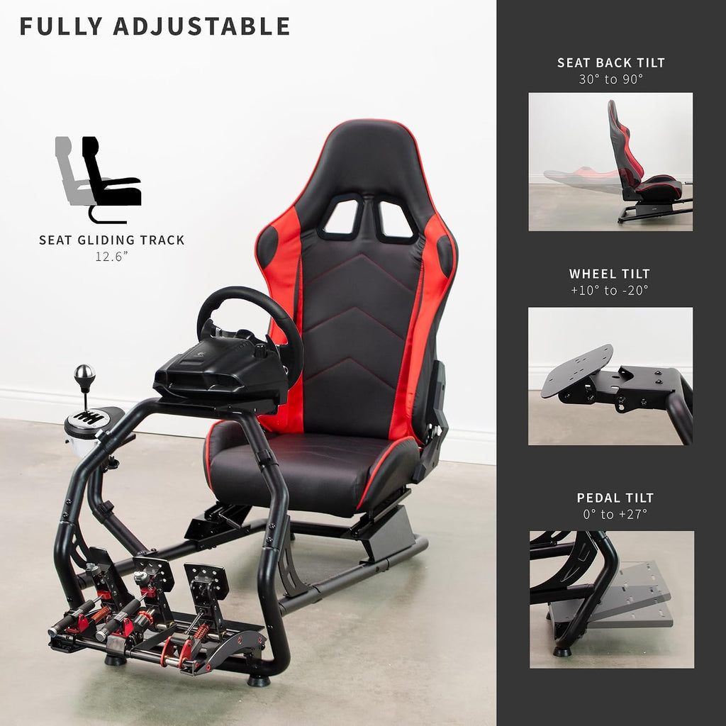 VIVO Racing Simulator Cockpit with Wheel Stand, Gear Mount, Chair and Frame Only, Fits Logitech, Thrustmaster, Fanatec, Compatible with Xbox One, PlayStation, PC Video Game, Red Stripe, STAND-RACE1B