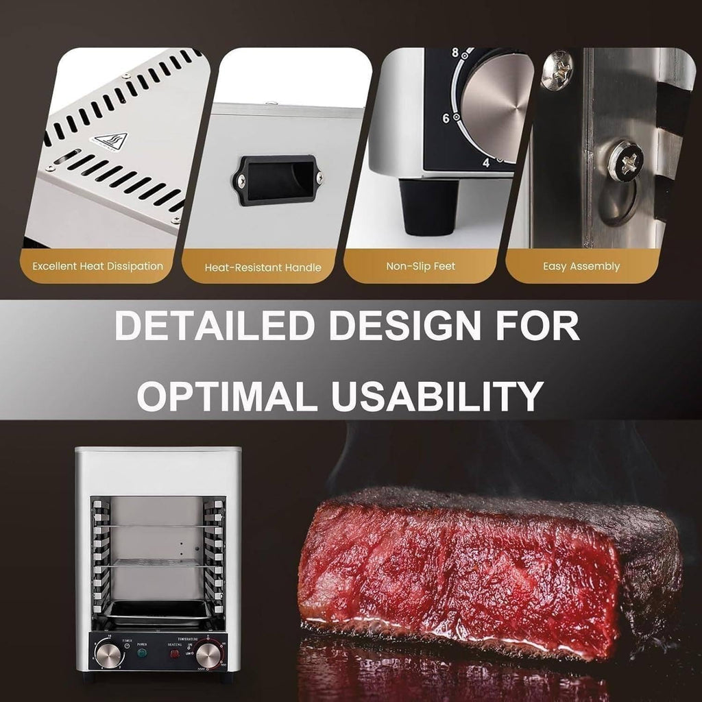1700W Electric Steak Grill Indoor,10 Layers Automatic Steak Broiler Steak Smoker Grill with 2 Plates, 5min Warm-Up,PTC Heating,800℃ Adjustable Tempe & 10Min Timer,for Beef Chicken Vegetables