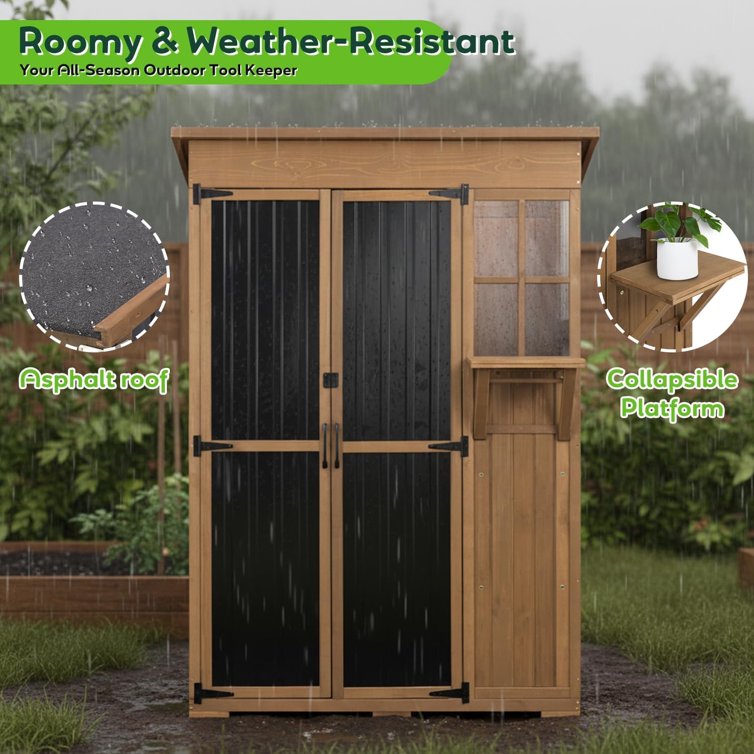 51' L Outdoor Storage Cabinet Waterproof with Shelves, Outside Storage Shed Backyard Tall Cabinet with Fold-Out Table for Patio, Garage, Garden, Pool Accessories Storage