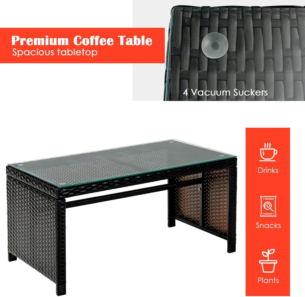 Tangkula 8 Pieces Rattan Furniture Set, Outdoor Conversation Set w/Chair & Loveseat & Tempered Glass Coffee Table, Suitable for Garden, Backyard, Poolside, Patio Furniture Set for 8 (2, Red)