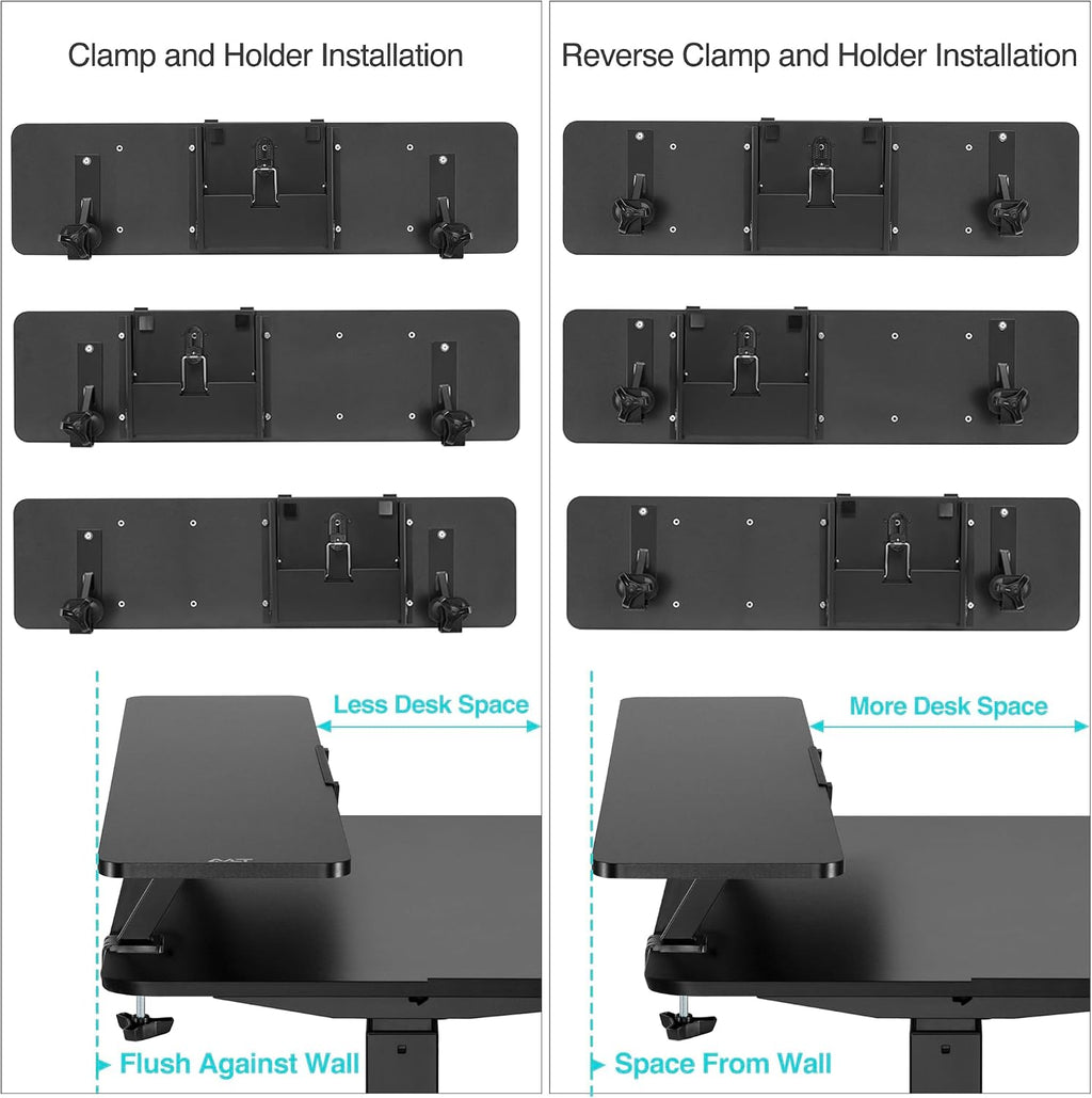 AVLT Clamp Desk Shelf Dual 32' Monitor Clamp-On Monitor Riser With Slide Out Holder For Convertible Laptop Tablet Smartphone (Black) - Floating Monitor Stand (Shelf Only)