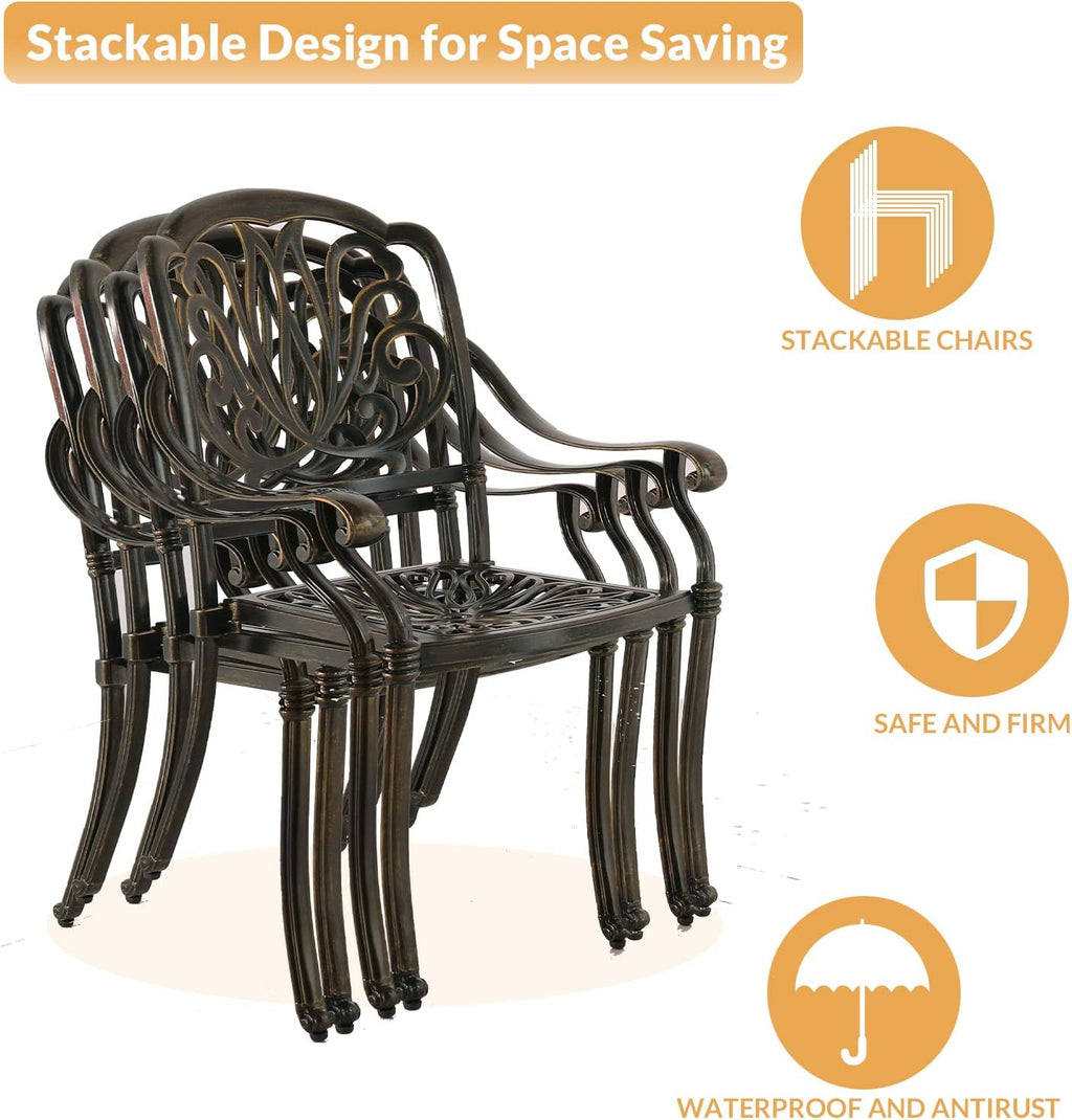 5-Piece Outdoor Patio Dining Set, All-Weather Cast Aluminum Patio Furniture Set with 4 Chairs and 35.4' Round Table for Backyard Garden Deck, 2' Umbrella Hole