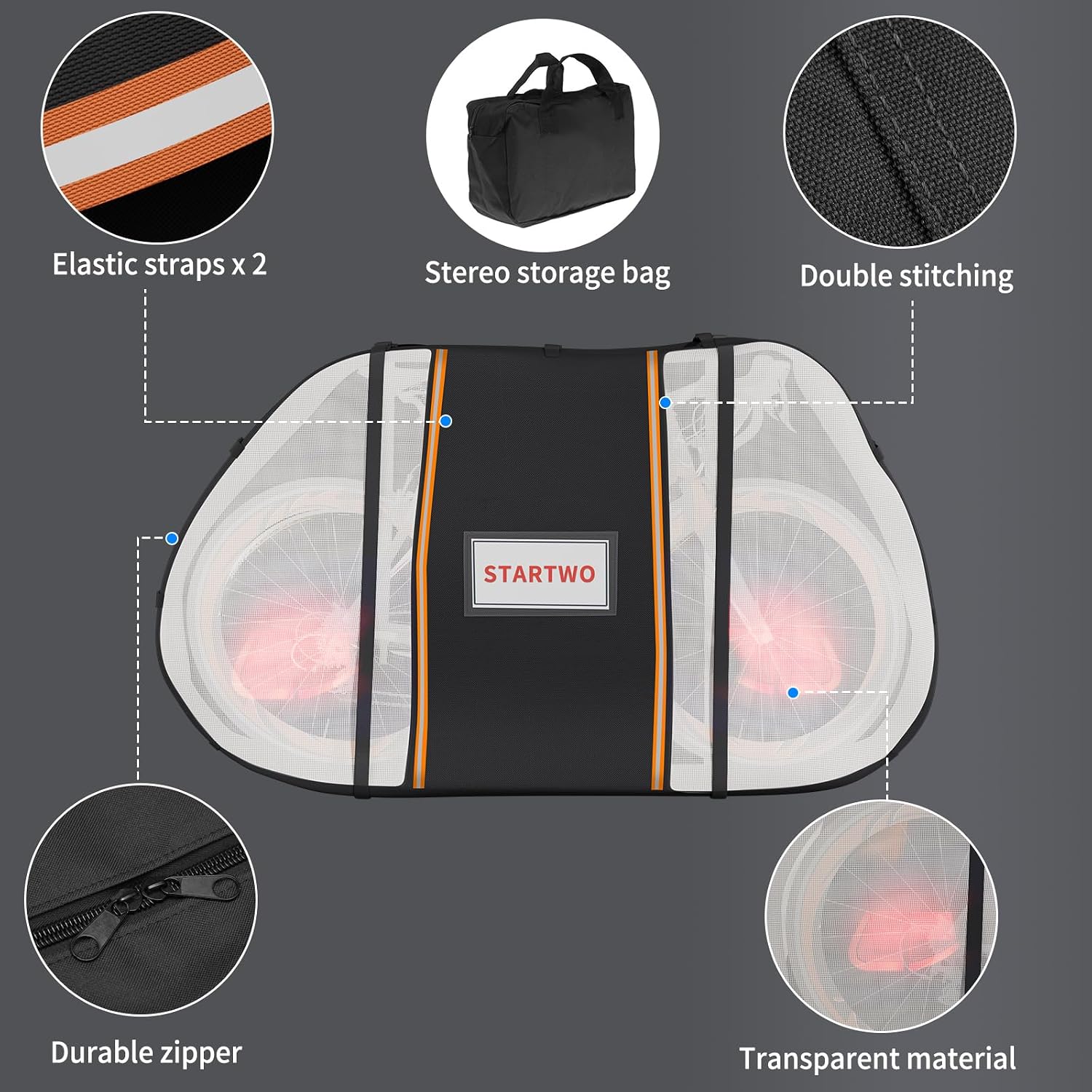 STARTWO Bike Cover for Transport On Rack, Bicycle Cover Outdoor Storage Waterproof for Transport 1 Bikes on Car Rear, with Two Elastic Straps and License Plate Window, Visible Tail Lights