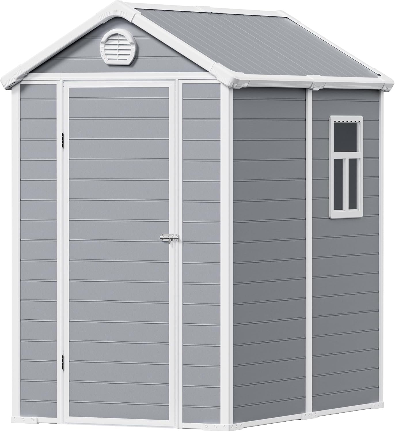 6x4.5 FT Plastic Sheds & Outdoor Storage, UV Resistant Storage Sheds Outdoor with Floor and Window, All-Weather Garden Resin Tool Shed for for Garden，Patio，and Utility Storage（Light Grey）