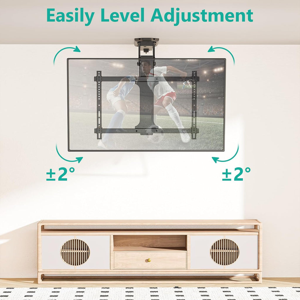 WALI Motorized Ceiling TV Mount with Remote, Electric Flip Down TV Bracket for 32 to 70 inch Flat and Curved Screen Up to 77 Lbs, Pitched Roof, Max Mounting Holes 600x400mm (FCM604), Black