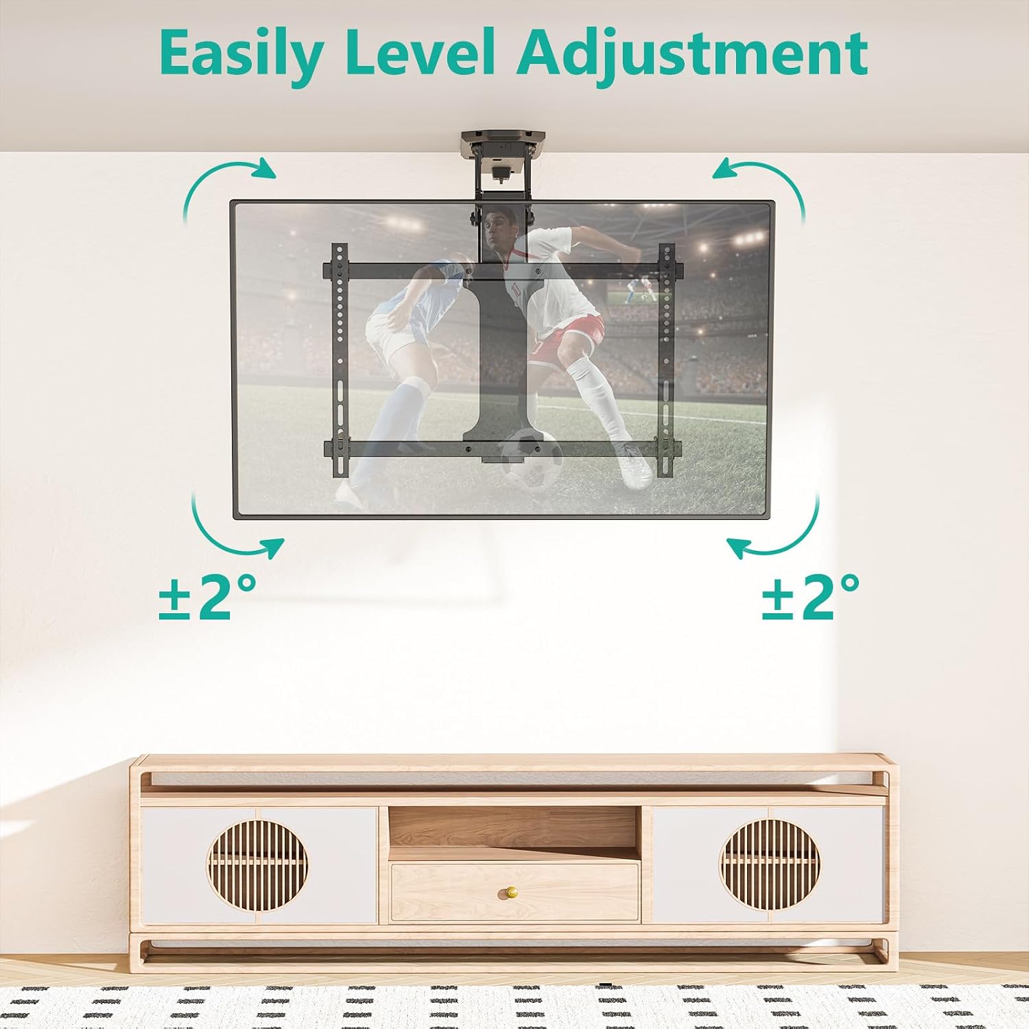 WALI Motorized Ceiling TV Mount with Remote, Electric Flip Down TV Bracket for 32 to 70 inch Flat and Curved Screen Up to 77 Lbs, Pitched Roof, Max Mounting Holes 600x400mm (FCM604), Black