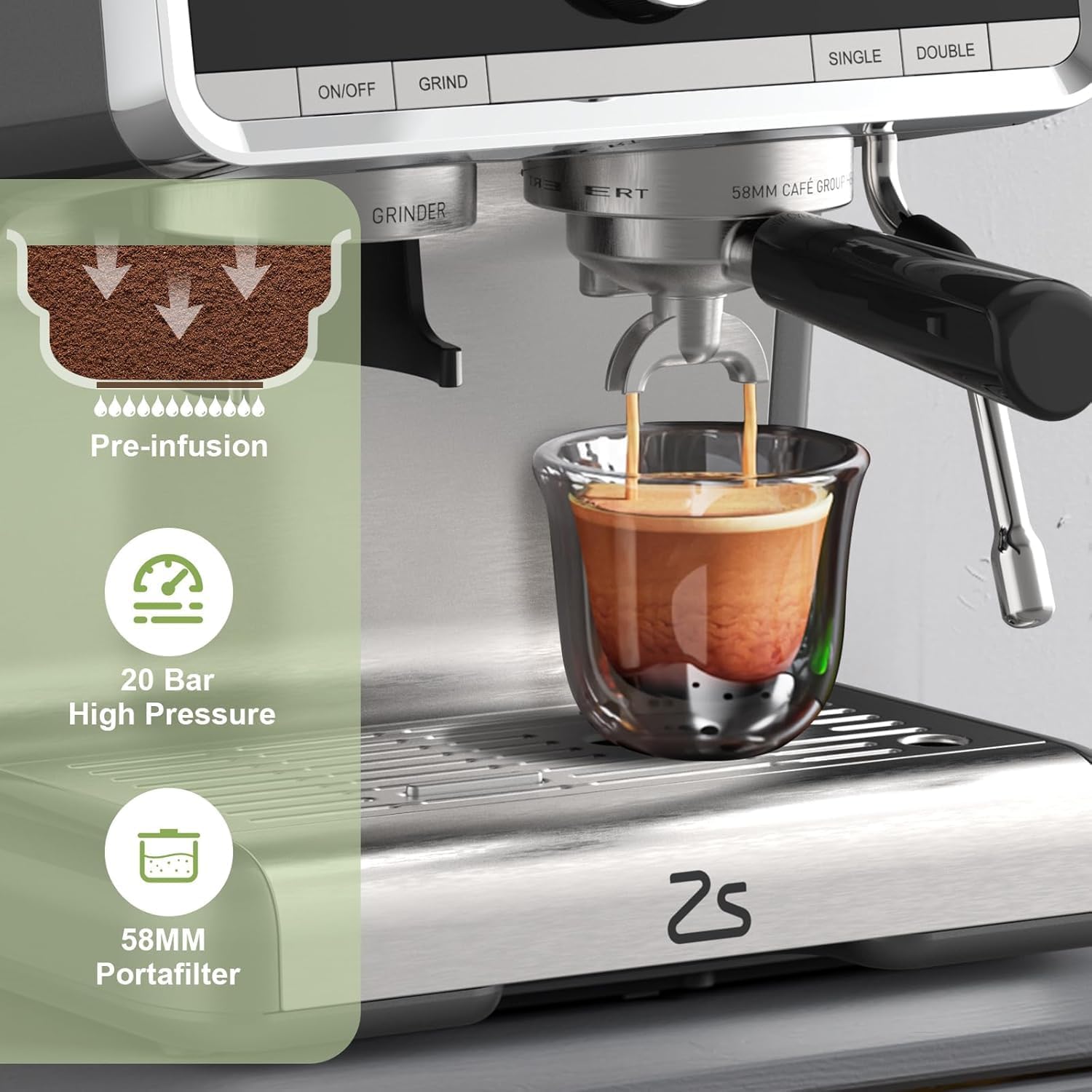 Espresso Machine with Built-in Grinder & Milk Frother, 15 Bar Semi-Automatic Coffee Maker with Steam Wand, 2.5l Water Tank, Italian Pump System, Stainless Steel Construction
