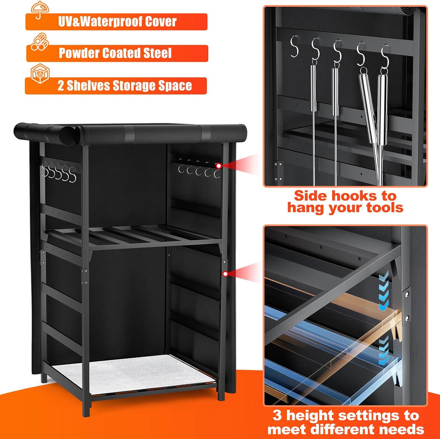Storage Station 4.5ft for Solo Stove Yukon, Bonfire, Ranger and other Fire Pit Stove, Firewood Storage Cabinet with Waterproof Cover, Adjustable Firewood Rack for logs and Fire Pit Accessories