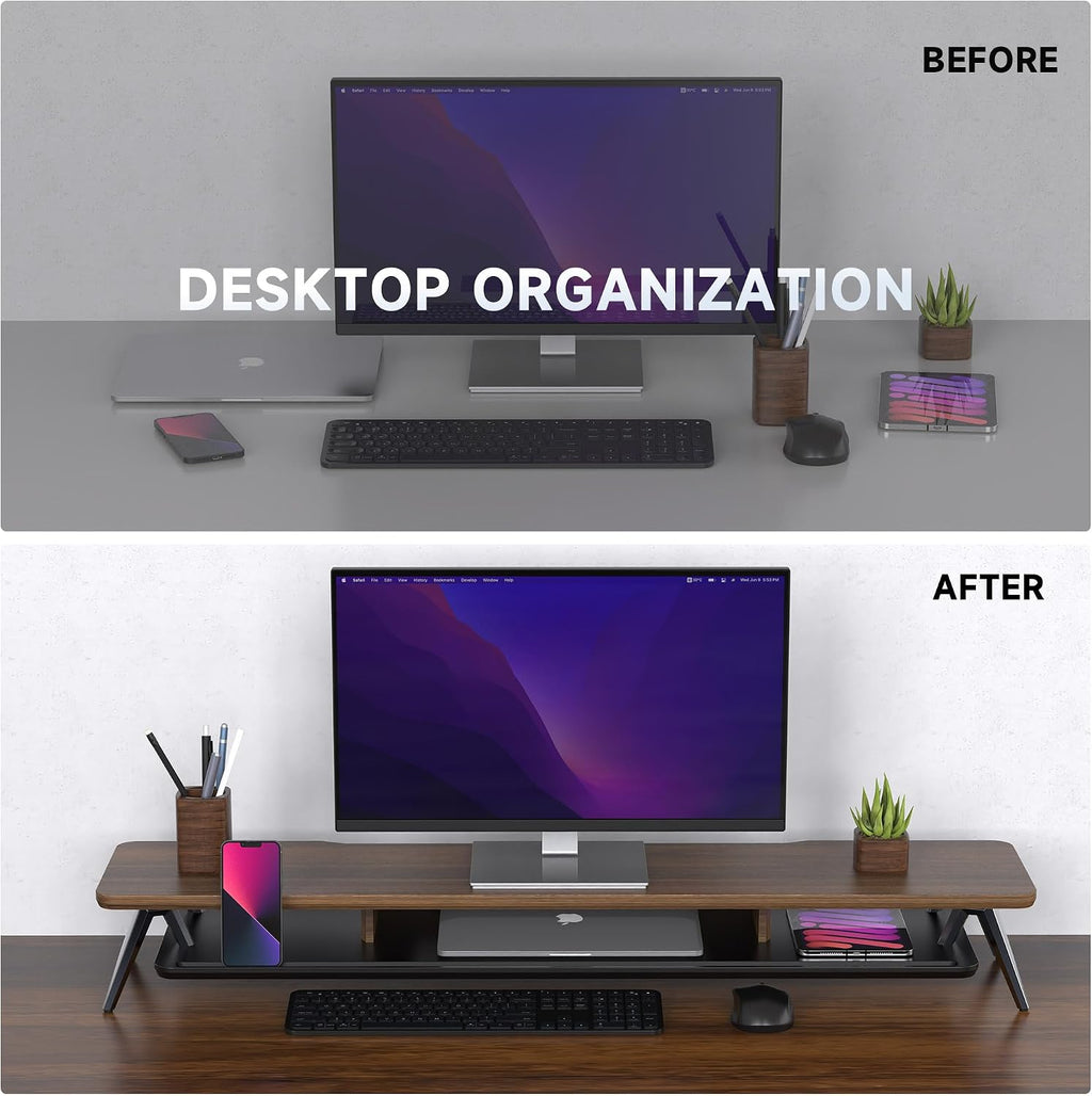 Fenge Dual Monitor Stand, Monitor Stands Riser for 2 Monitors, 42.5 Inch Monitor Stands Shelf with 12 Color LED Light for Office Desk
