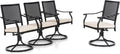 PHI VILLA Patio Swivel Dining Chairs Set of 4, Outdoor Kitchen Garden Metal Chair with Cushions, Patio Furniture Chair with Armrest, Black Frame