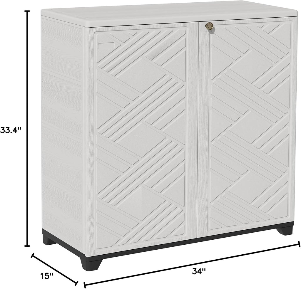 ADDOK Indoor Outdoor Plastic Storage Cabinet 34'x15'x34', Outdoor Storage Shed for Living Room, Hallway, Balcony, Garage, Garden, Backyard-White（W/O Shelf）