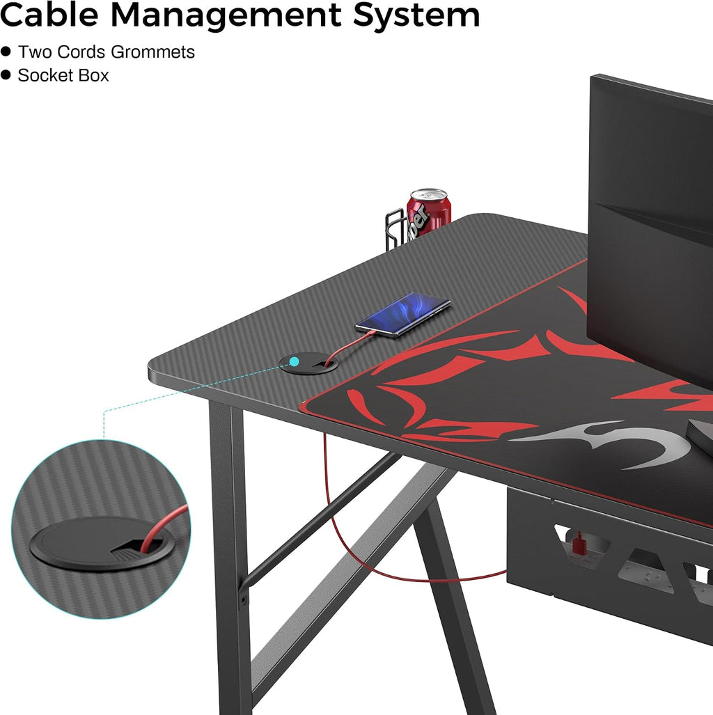 EUREKA ERGONOMIC Gaming Desk 47 Inch, K Shaped Home Office PC Computer Desk Table for Gamer with Cable Management, Carbon Fiber Black