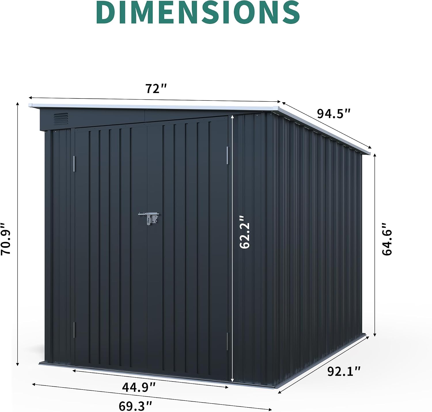 YOPTO 6x8 FT Lean to Outdoor Storage Shed,Metal Shed W/Translucent Panel,Garden Tool Storage House W/Air Vents,Lockable Double Doors & Sloped Roof,for Backyard,Patio,Lawn,Carbon Black