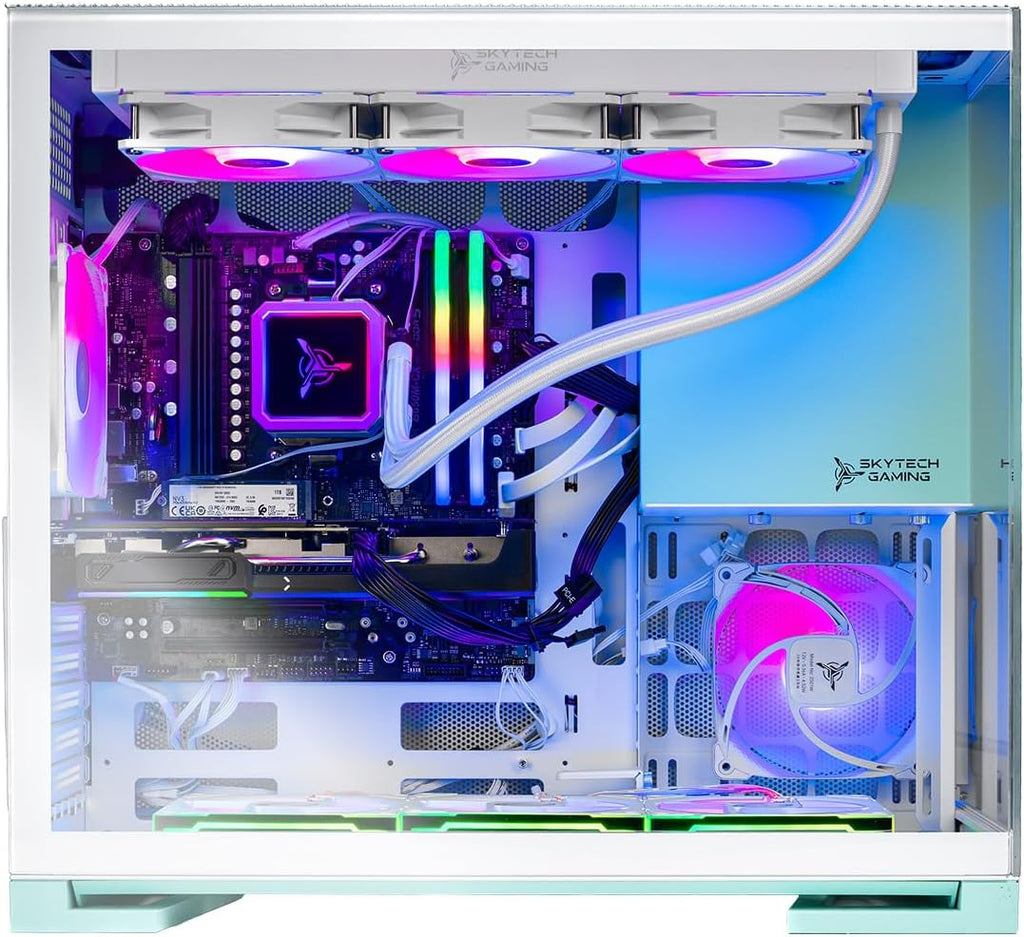 Skytech Gaming Aqua Gaming PC, AMD Ryzen 7 7700X 4.5GHz, NVIDIA RTX 5070 12GB, 1TB Gen4 NVMe SSD, 32GB DDR5 RAM 5600, 850W Gold ATX 3 PSU, 360 ARGB AIO, Wi-Fi, Win 11, Desktop