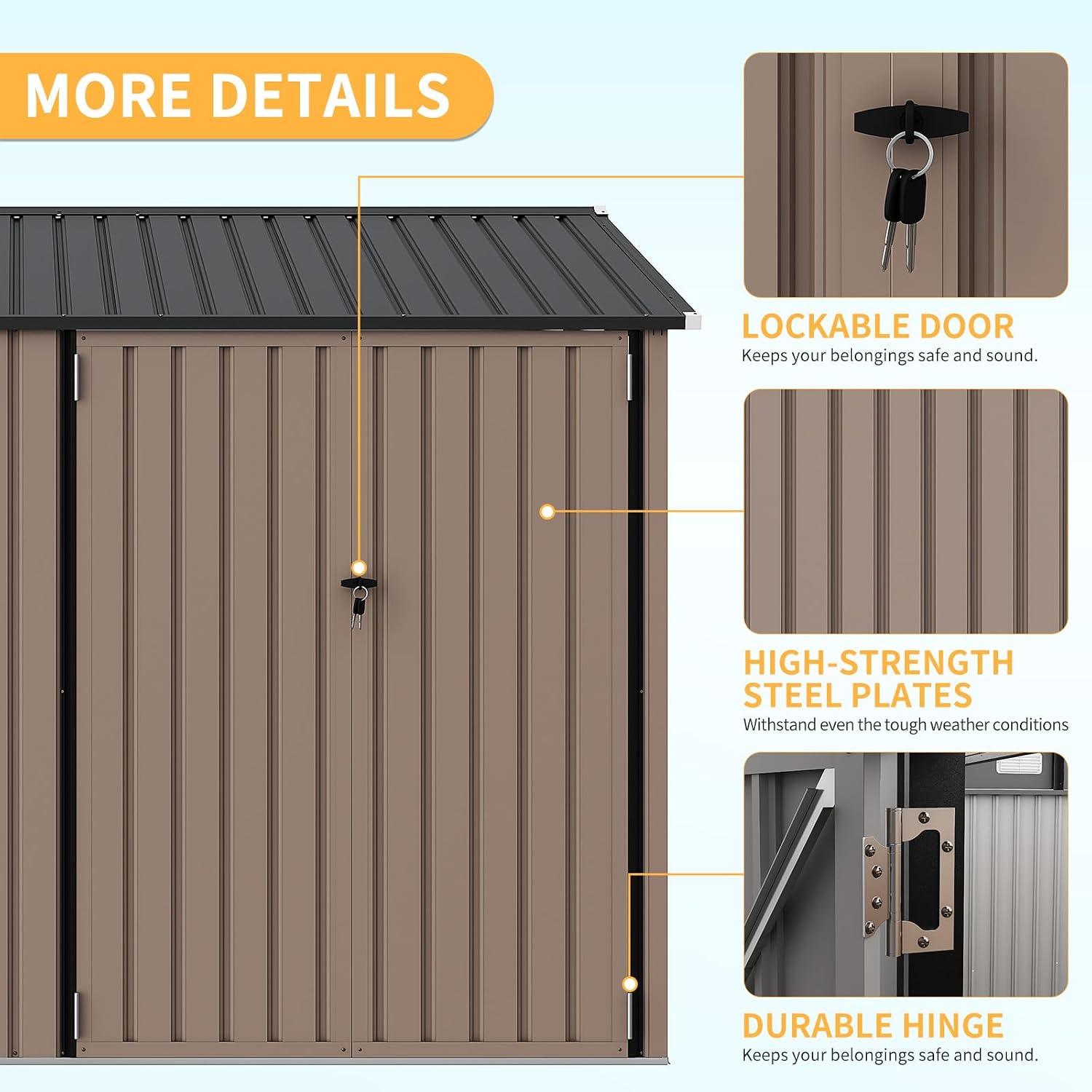 GarveeLife 8x10 ft Outdoor Storage Shed, Metal Garden Tool Shed with Updated Frame Structure, Lockable Doors and Windows, Ideal for Backyard Garden Patio Lawn, Brown