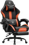 GTPLAYER Gaming Chair with Foot Rest & Pocket Spring Cushion, Ergonomic High Back Computer Chair with Headrest & 360°-Swivel Seat for Home Office Desk, PU Leather, Orange