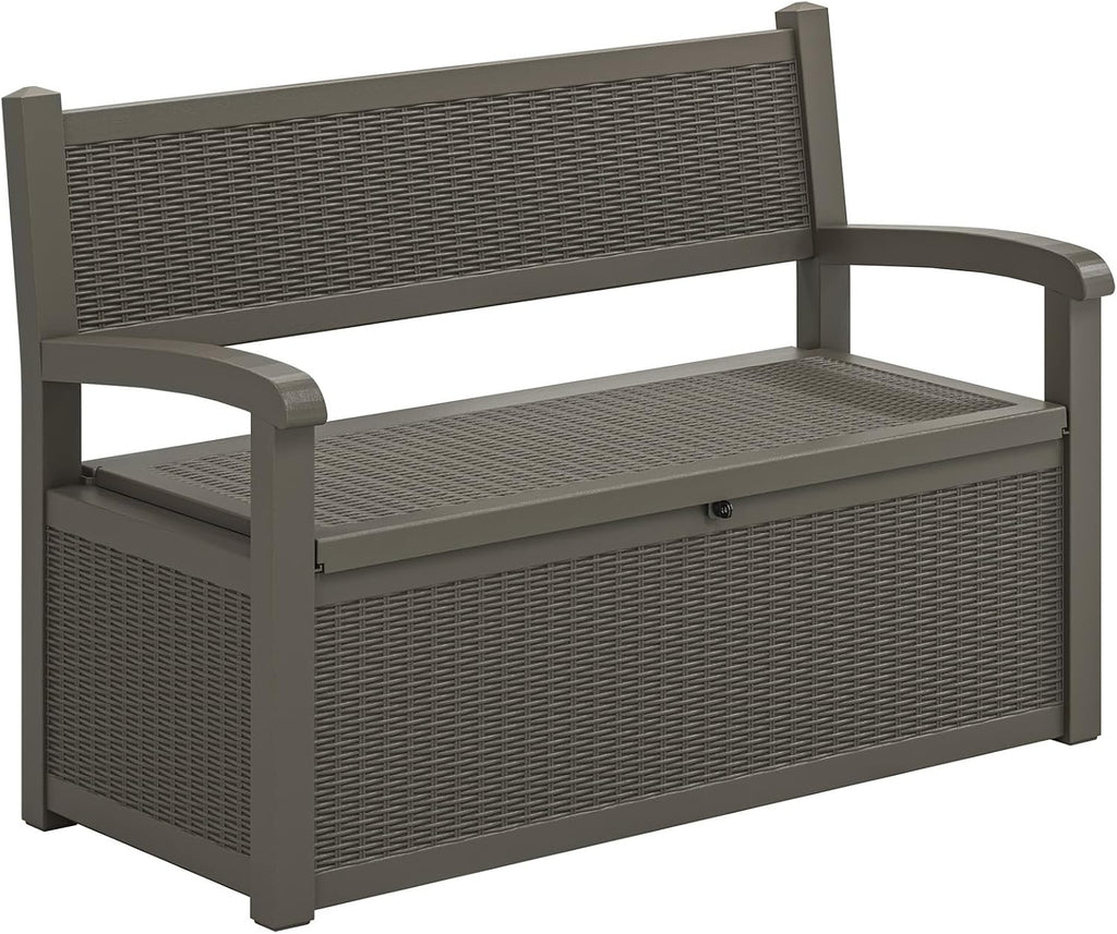 LHBcraft 70 Gallon Deck Bench with Storage,Outdoor Storage Box Bench Waterproof&Lockable, Resin Patio Furniture with Armrest for Patio, Porch, Garden,Grey