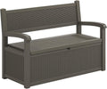 LHBcraft 70 Gallon Deck Bench with Storage,Outdoor Storage Box Bench Waterproof&Lockable, Resin Patio Furniture with Armrest for Patio, Porch, Garden,Grey