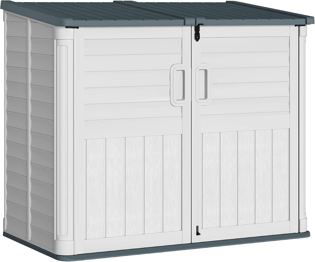 Greesum Outdoor Trash Can Storage Shed, 34 Cu.ft Horizontal Outdoor Storage Cabinet, Waterproof for Garden, Pool Storage, Garbage Cans, Beige
