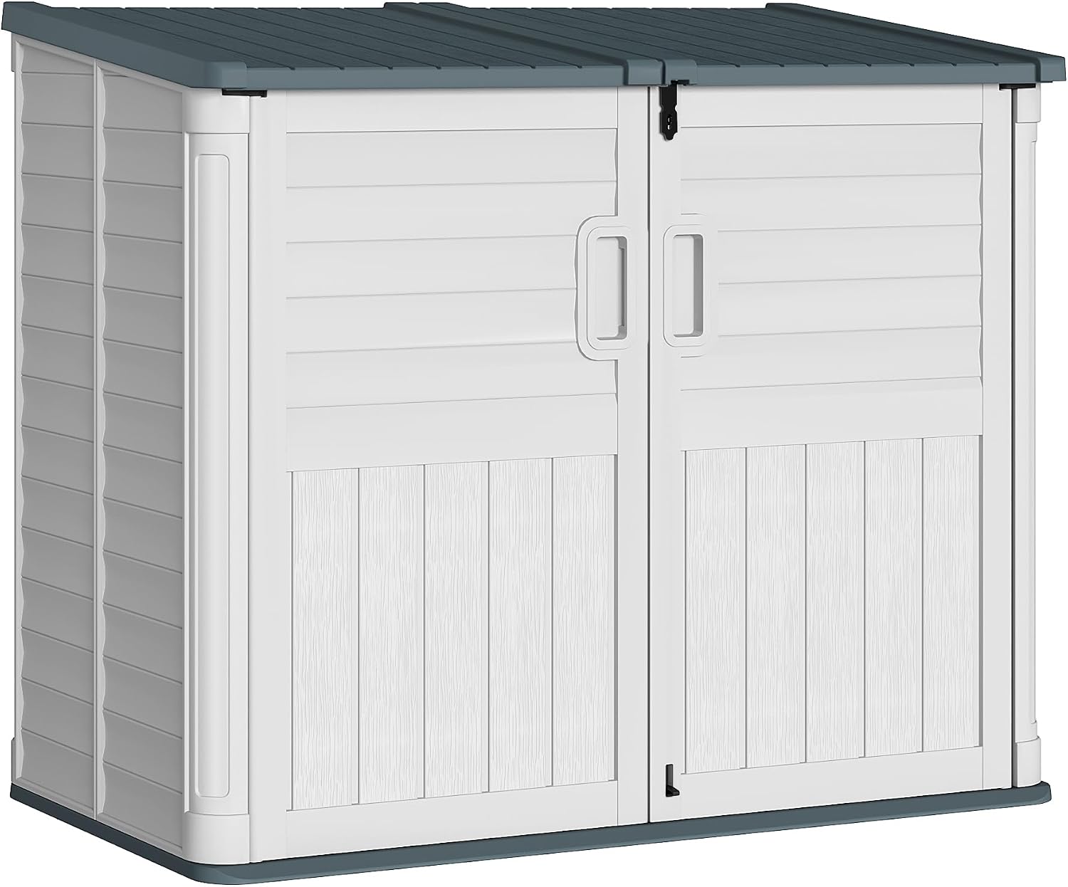 Greesum Outdoor Trash Can Storage Shed, 34 Cu.ft Horizontal Outdoor Storage Cabinet, Waterproof for Garden, Pool Storage, Garbage Cans, Beige