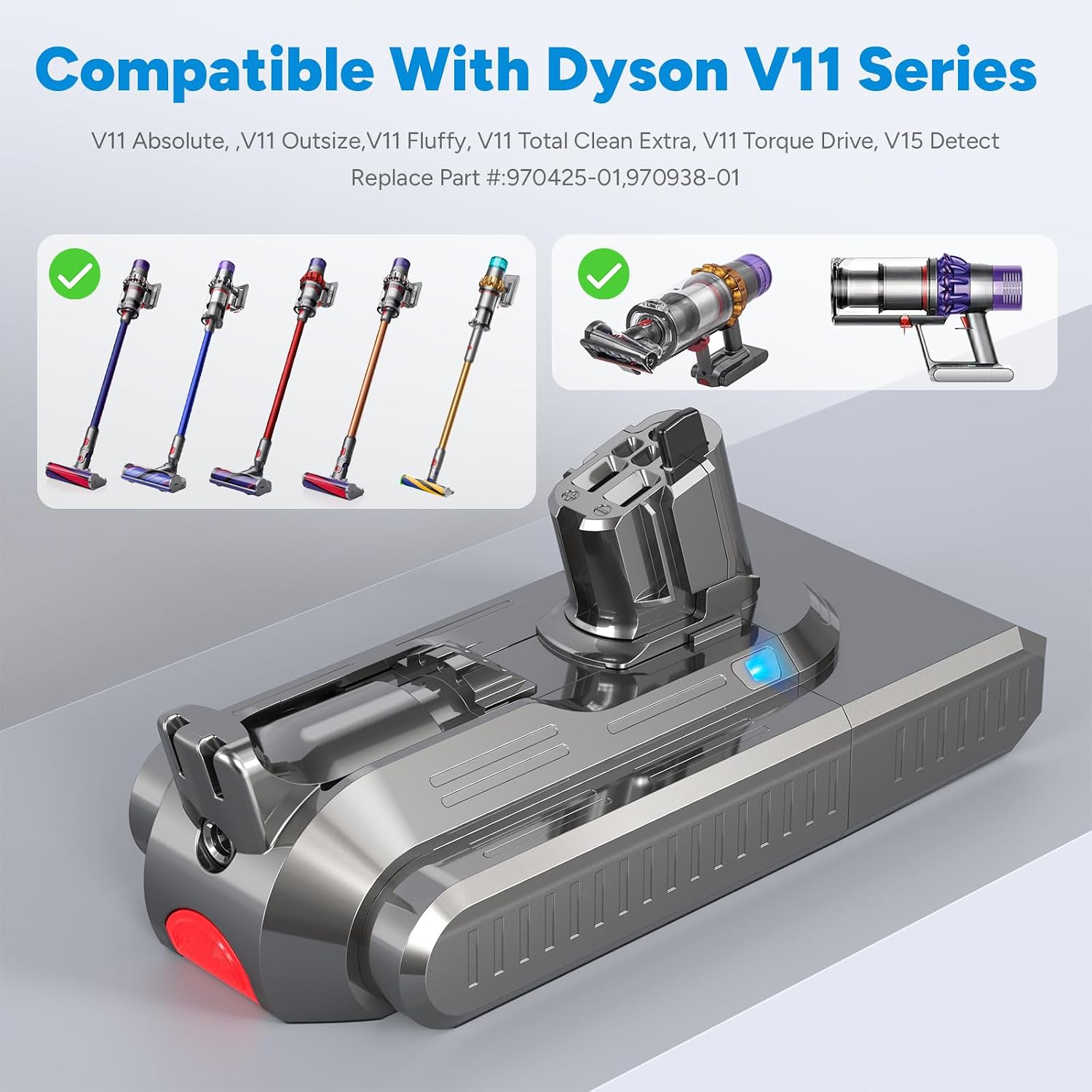 Upgraded 9000mAh V-11 V-15 Click in Battery Compatible with Dyson 25.2V, Compatible for Click-in Installation for Extra/Absolute/Animal/Torque/Drive/Outsize V-11 V-15 SV-15 SV-22 970425-01