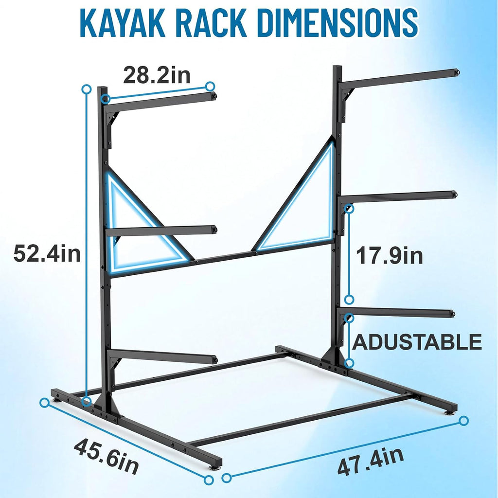 Kayak Storage Rack, Heavy Duty Freestanding Kayak Rack for Garage and Outdoor Storage, Kayak Stand Adjustable for Kayak, Canoe, Surfboard and Paddle Board