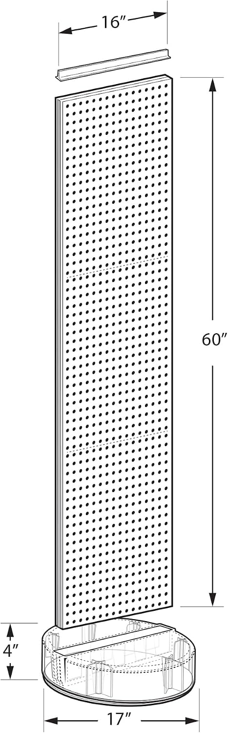 Azar Displays 700780 TWO-SIDED PEGBOARD FLOOR DISPLAY W/C-CHANNEL SIDES ON REVOLVING ROUND STUDIO BASE. PANEL SIZE: 16'W X 60'H, (Charcoal Graphite)