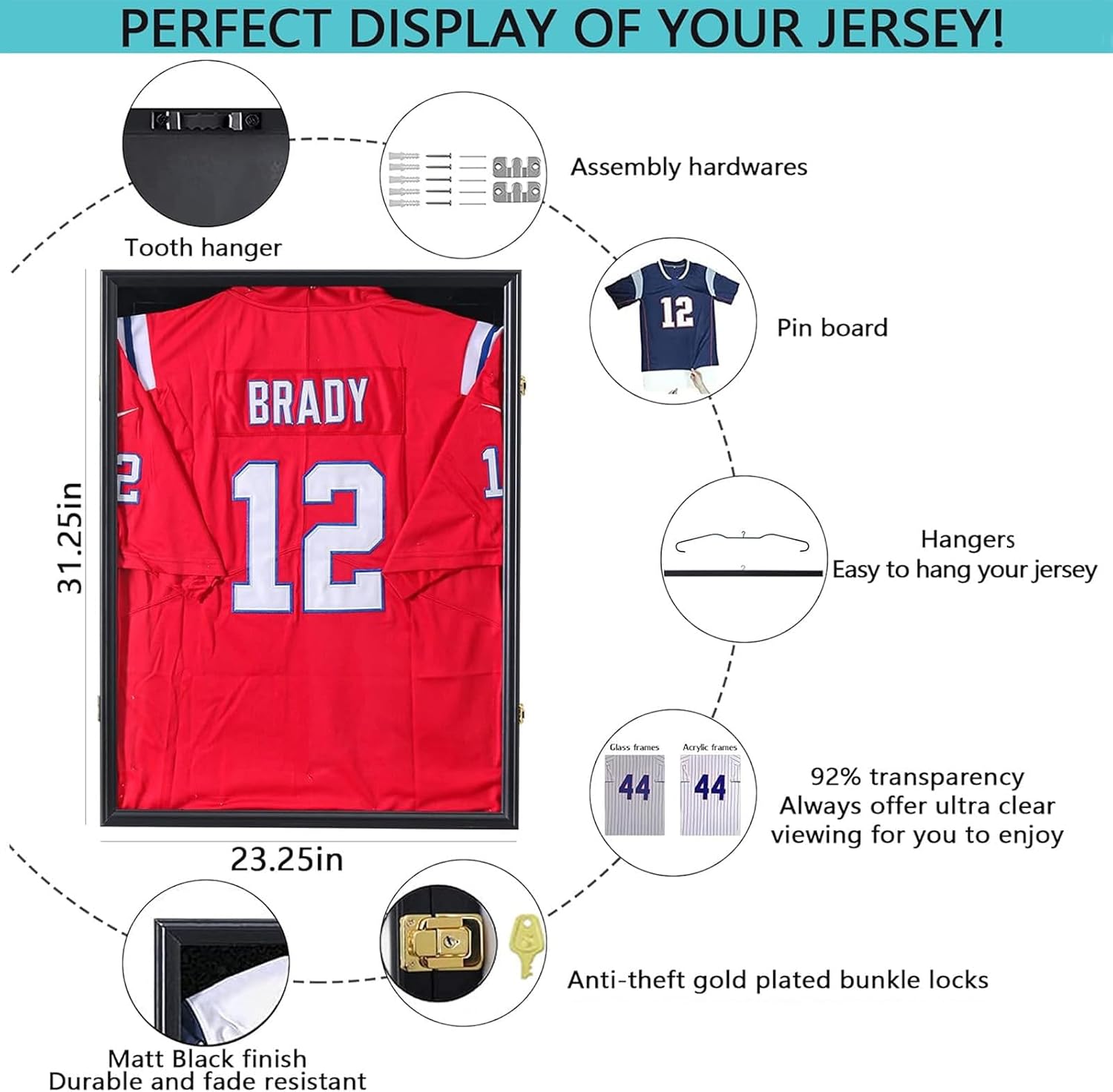 Jersey Frame Display Case 4 Pack - Jersey Display Case Jersey Shadow Box with Uv Protection Acrylic and Hanger for Baseball Basketball Football Soccer Hockey Sport Shirt and Uniform,Black Finish