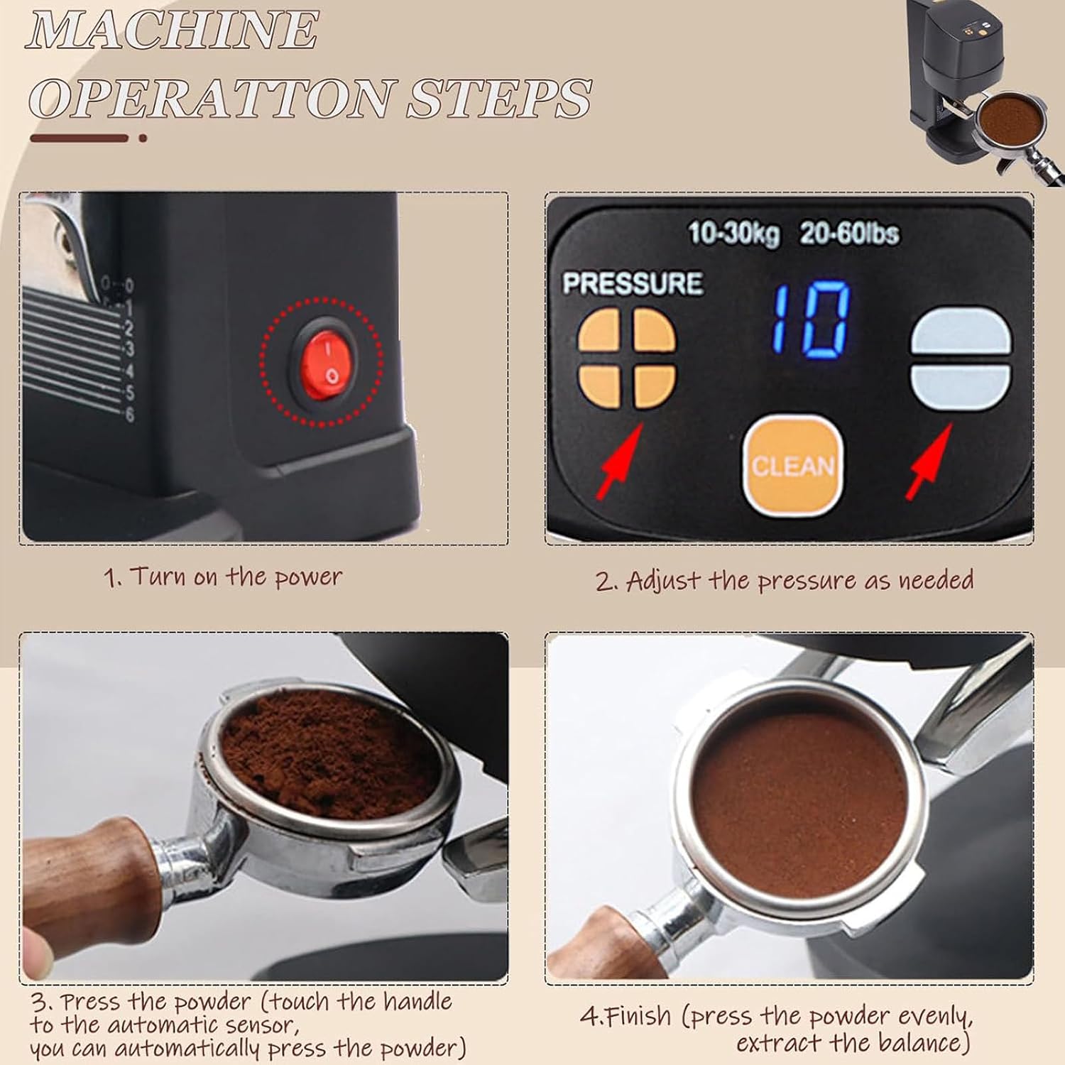 58mm Coffee Tamper - Automatic Bean Powder Press Machine for Expresso - 10-30 KG Adjustable Pressure - Coffee Tool - Easy Clean - for Home Use(ScrewThread)