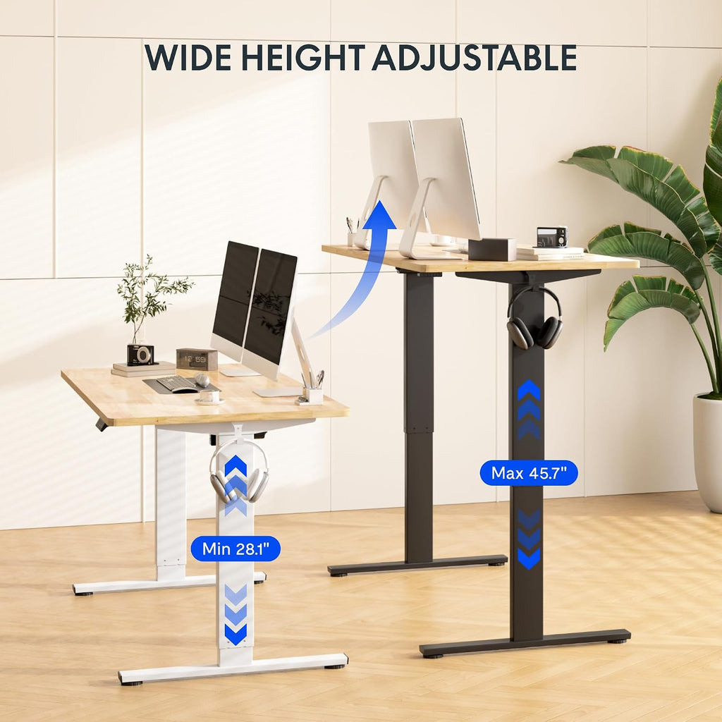 FLEXISPOT Solid Wood Standing Desk, One-Piece Real Wood Desktop, Electric Height Adjustable Desk for Home Office, 176 LBS Capacity (48'x24' Rubber Wood, White Frame)