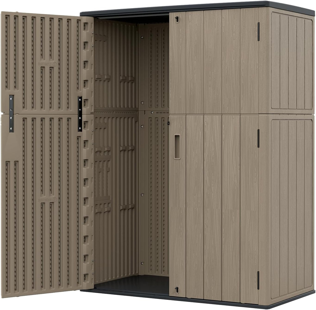 HOMSPARK 57 Cu.Ft Outdoor Storage Shed Weather Resistant, Multi Functional | Double-Wall Resin Storage Sheds & Outdoor Storage Box Waterproof for Backyard Garden Patio Lawn (Brown)