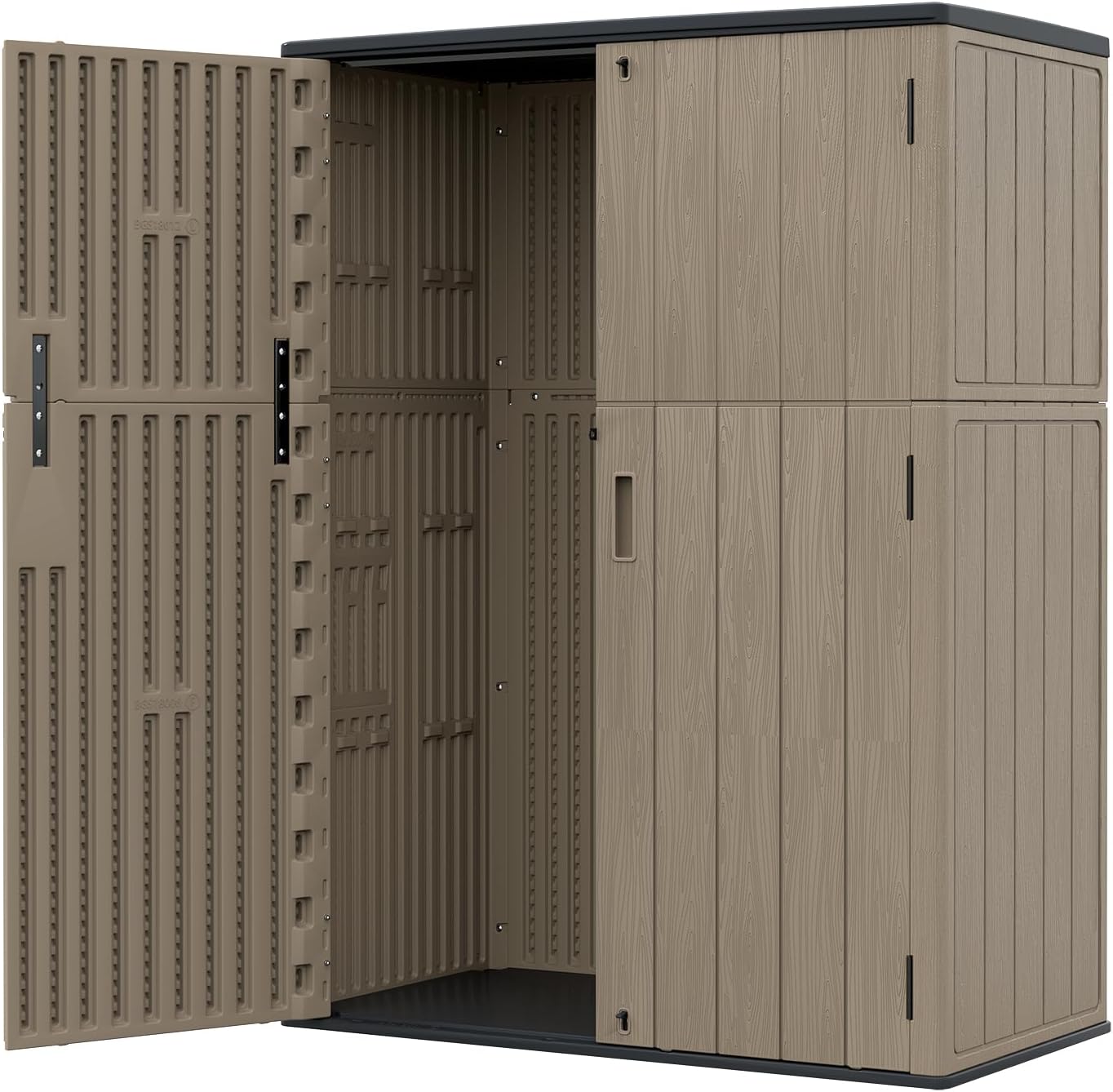 HOMSPARK 57 Cu.Ft Outdoor Storage Shed Weather Resistant, Multi Functional | Double-Wall Resin Storage Sheds & Outdoor Storage Box Waterproof for Backyard Garden Patio Lawn (Brown)