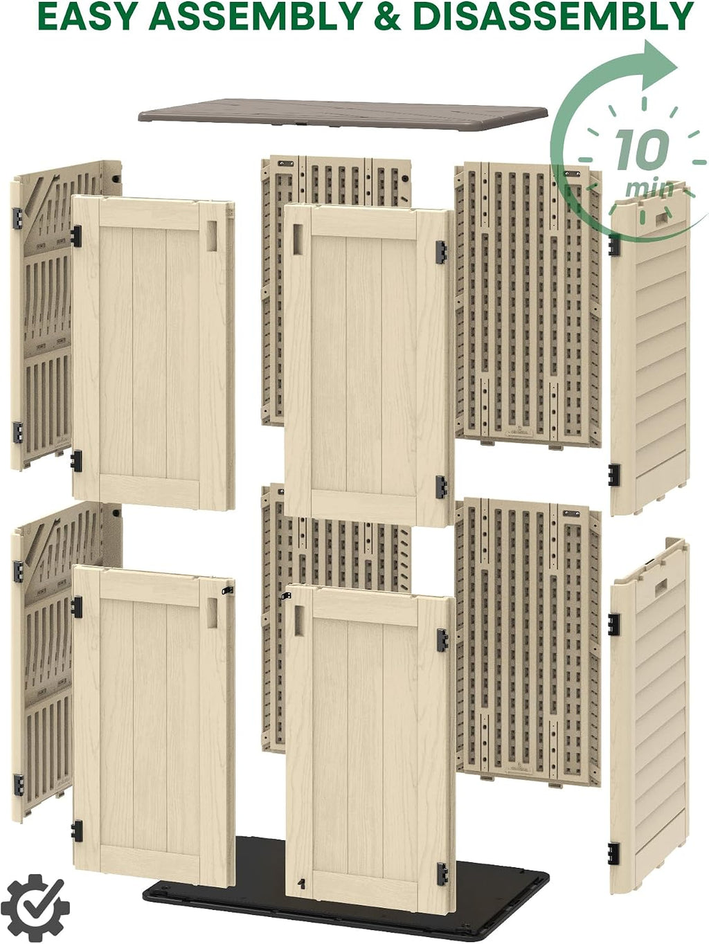 Tall Vertical Outdoor Storage Shed, 60 Cu Ft Waterproof Resin Storage Cabinet with Floor, All-Weather Garden Shed for Garage, Patio, Backyard, Porch (Khaki)