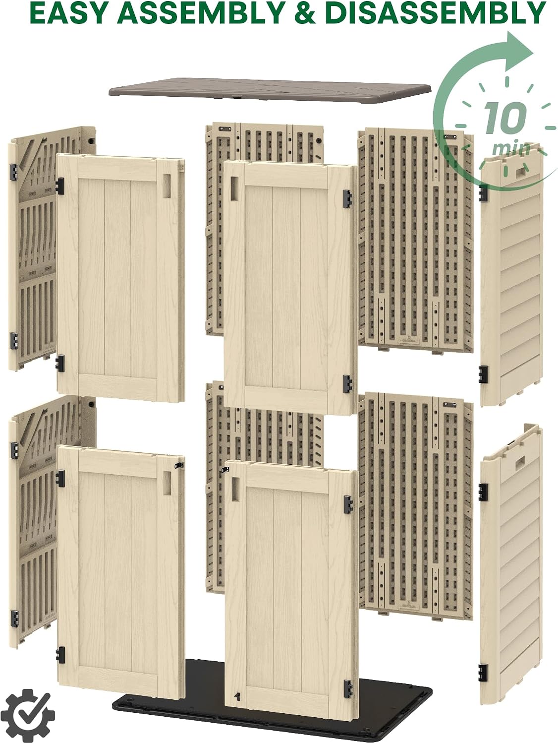 Tall Vertical Outdoor Storage Shed, 60 Cu Ft Waterproof Resin Storage Cabinet with Floor, All-Weather Garden Shed for Garage, Patio, Backyard, Porch (Khaki)