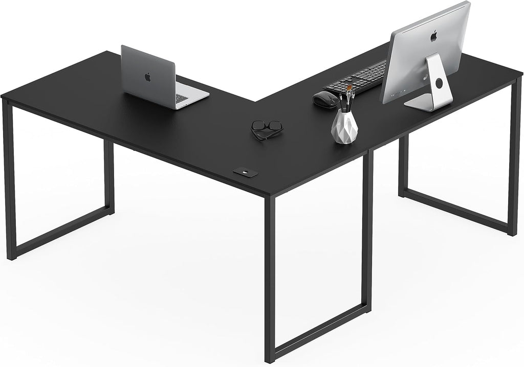 SHW Mission 55 x 60 Inches L-Shape Home Office Computer Desk, Black