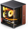 JONSBO TK-0 Black ITX Mini Tower PC Case, Hyperboloid Glass Desktop Design,Separated Cabinet Structure, Al Alloy Shell DTX/ITX Walnut Wood Computer Case, Sff Case,Black