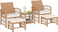 Tangkula 5 Pieces Patio Wicker Conversation Set, Outdoor Furniture Set with 2 Armchairs, 2 Ottomans & 2-Tier Side Table, Outside Rattan Cushioned Sofa Set for Deck, Backyard, Porch or Poolside