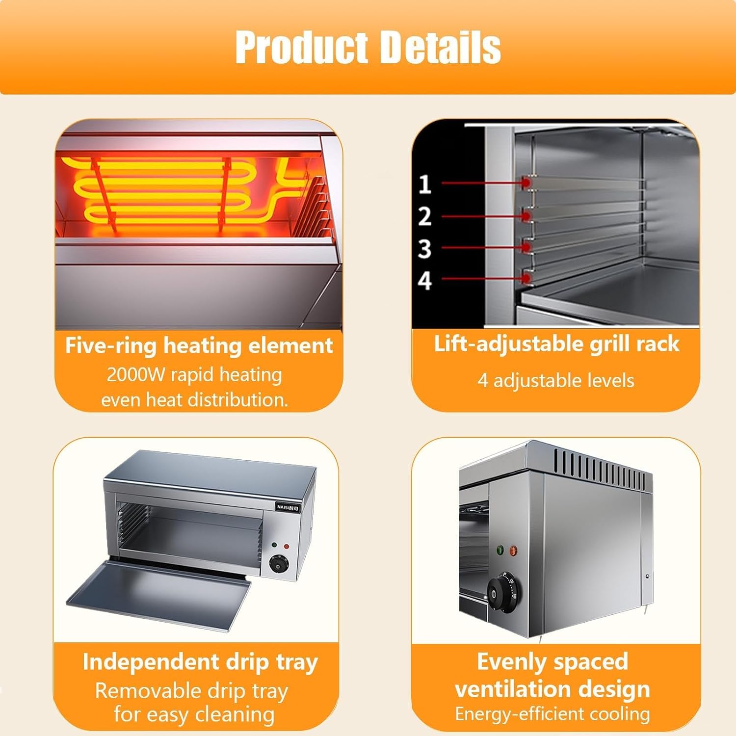 Large Capacity 30L Indoor Grill Appliance, 2000W Electric - 4 Adjustable Grilling Layers, 50-300°C Temperature Knob, No Smoke Design For Health-Conscious Cooking