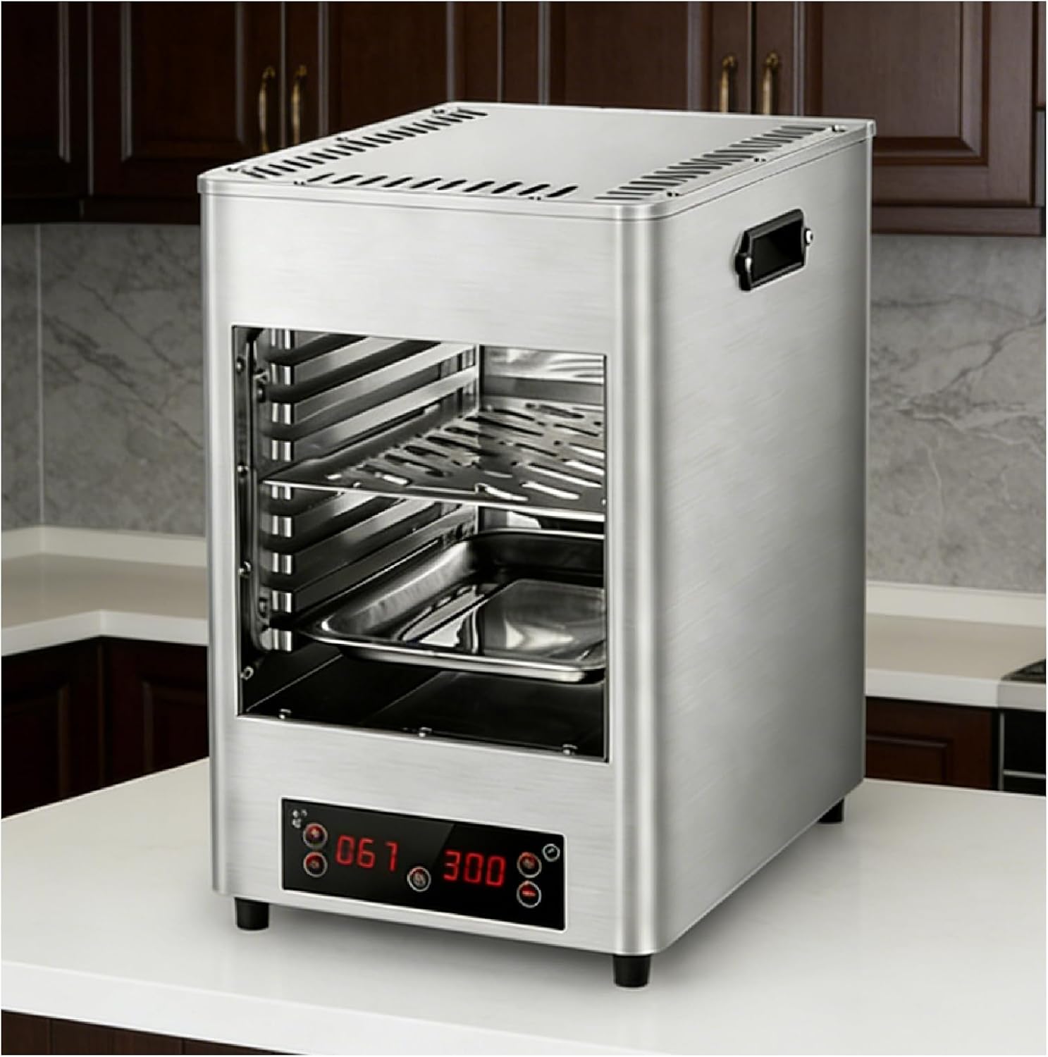 1700W Electric Steak Grill | Indoor Commercial Automatic Steak Grill | with Adjustable time and Temperature | can Grill Beef, Chicken, and Vegetables | for Meat Lovers Metallic