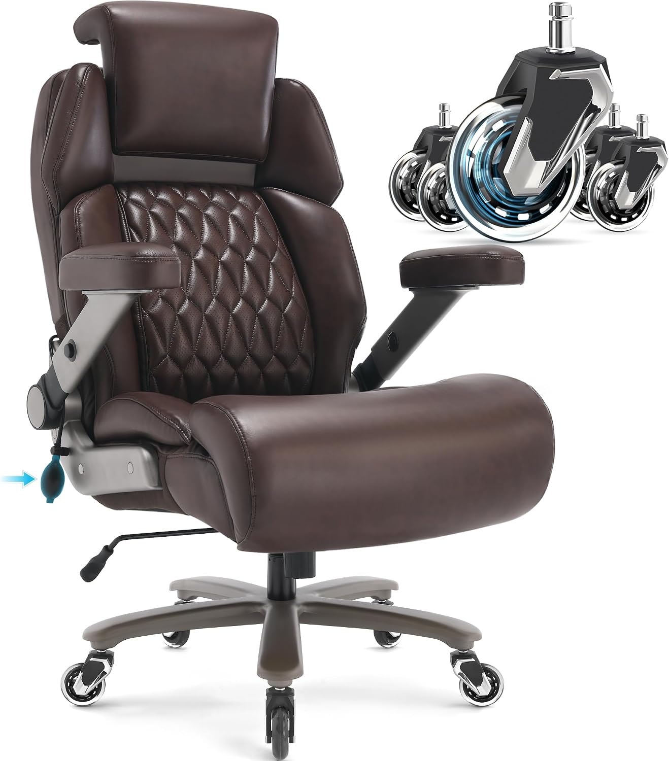 Big and Tall Office Chair 700lbs - Adjustable Headrest&Lumbar Support, 3D Flip Arms, Large Wheels &Heavy Duty Metal Base, Ergonomic High Back Computer Chair Desk Chair, Thick Padded Extra Wide Seat
