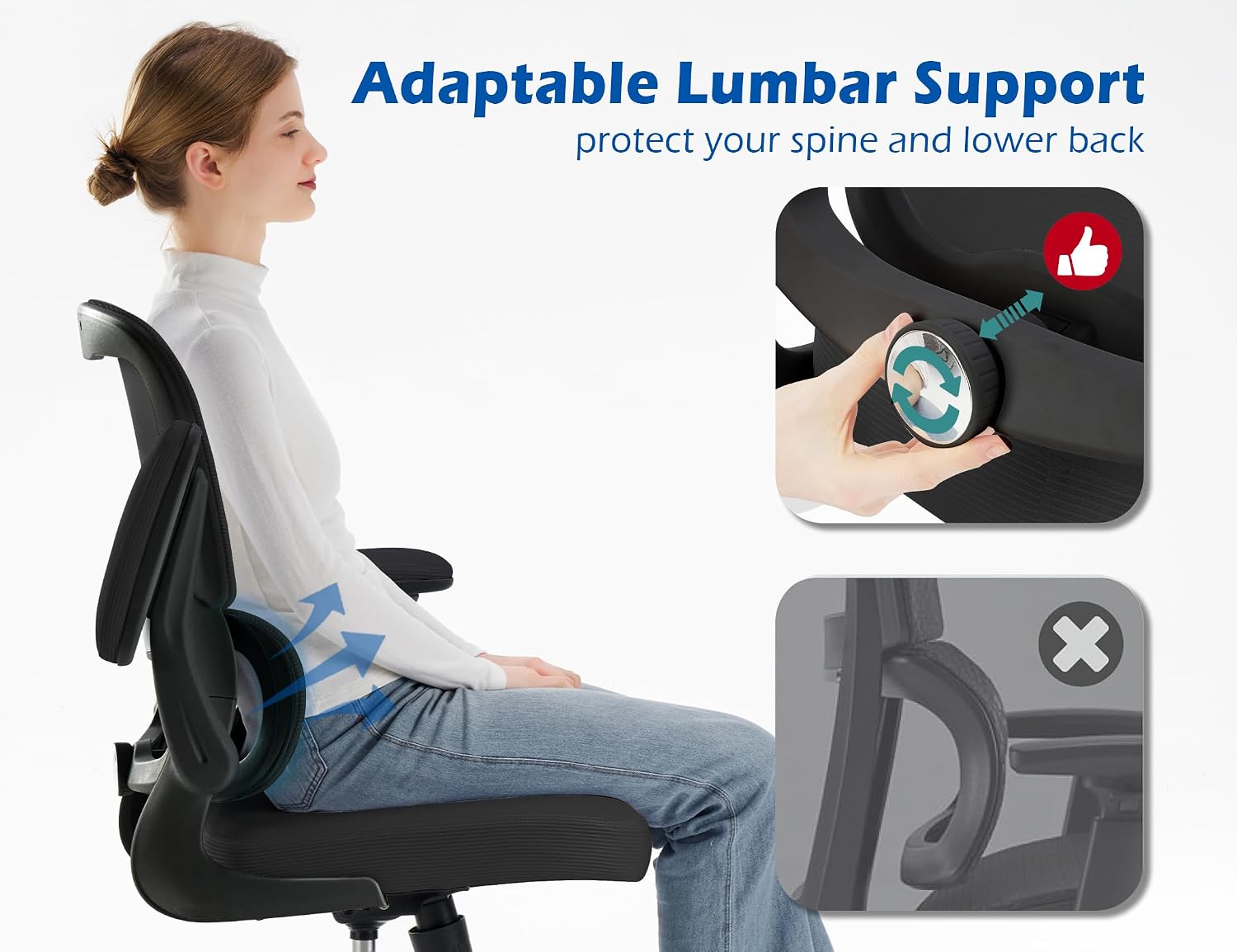 TRALT Ergonomic Office Chair - Desk Chair with Adjustable Headrest Lumbar Support Computer Chair - Mesh Comfy Chair with Flip-up Armrests - Gaming Chair for Adults Home Office PU, Black, Pack of 4