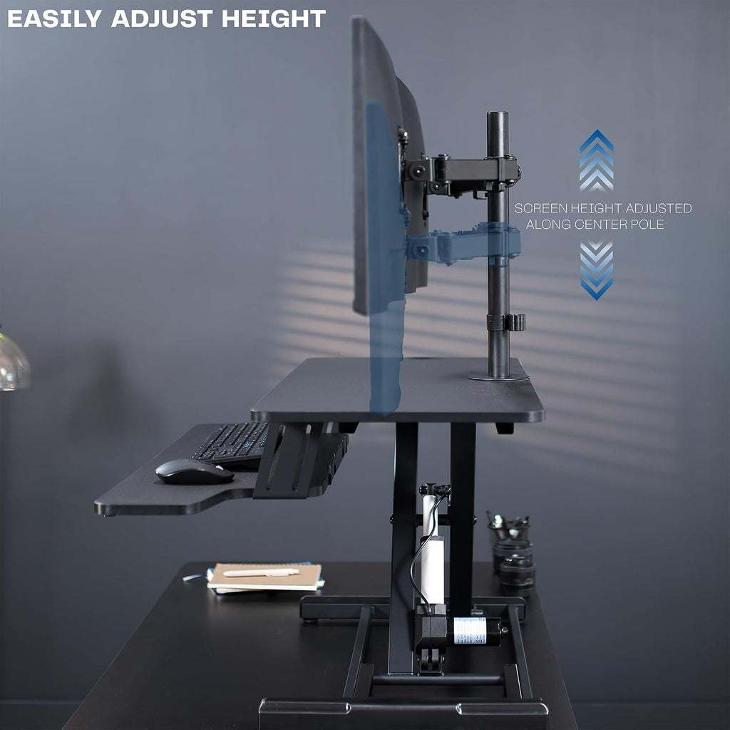 VIVO Electric Height Adjustable 36 inch Standing Desk Converter with Dual Monitor Stand for 13 to 30 inch Screens, Sit Stand Monitor Mount and Desk Riser, Black, DESK-KIT-VE36B2