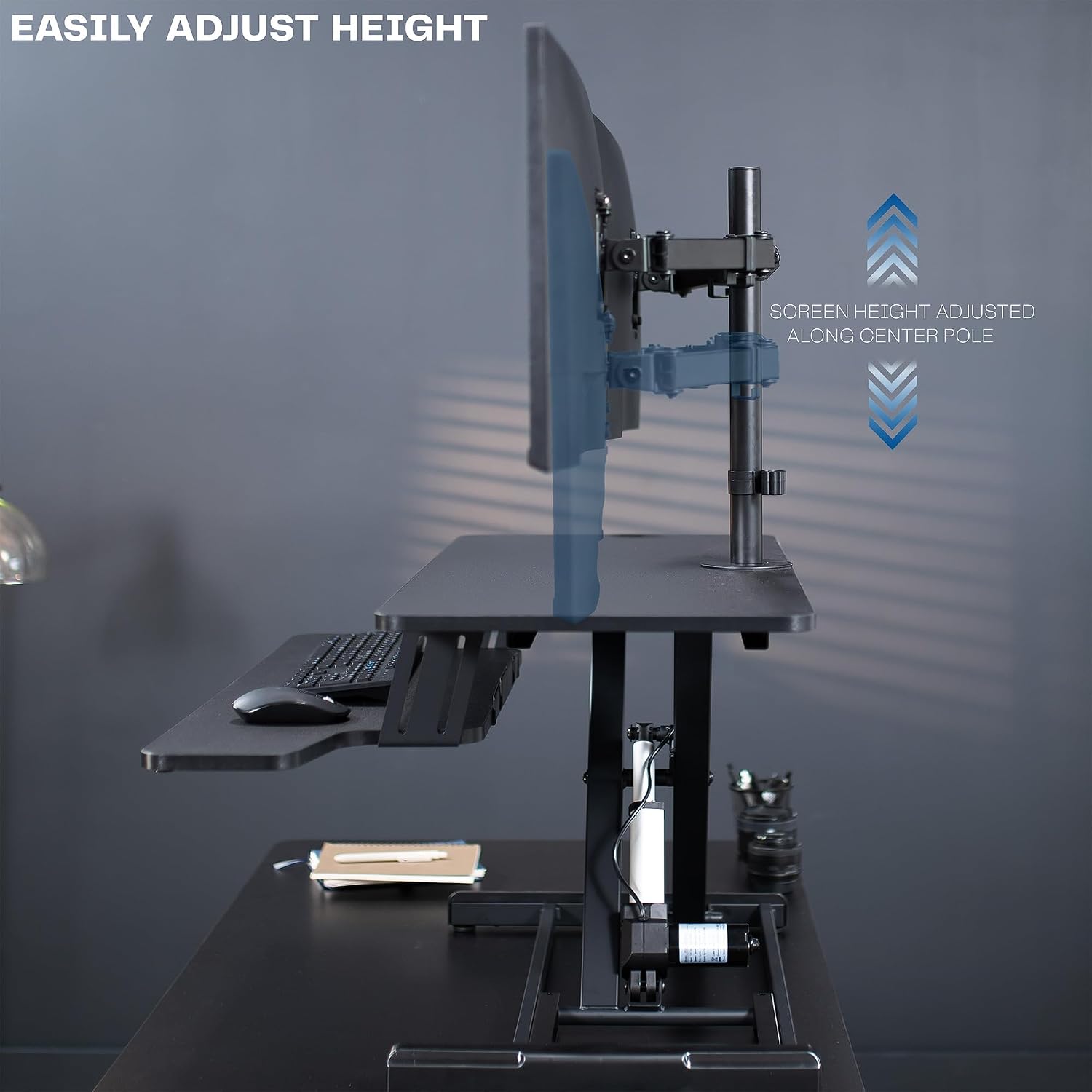 VIVO Electric Height Adjustable 36 inch Standing Desk Converter with Dual Monitor Stand for 13 to 30 inch Screens, Sit Stand Monitor Mount and Desk Riser, Black, DESK-KIT-VE36B2